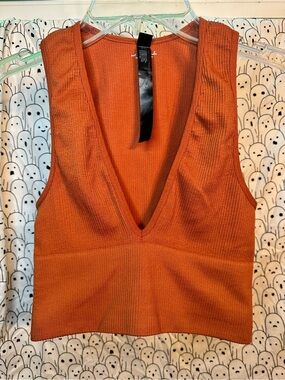 Urban Outfitters - Out from Under-  Rust Ribbed V-Neck Cropped Tank Bralette